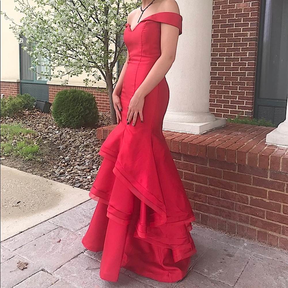 Red satin prom dress